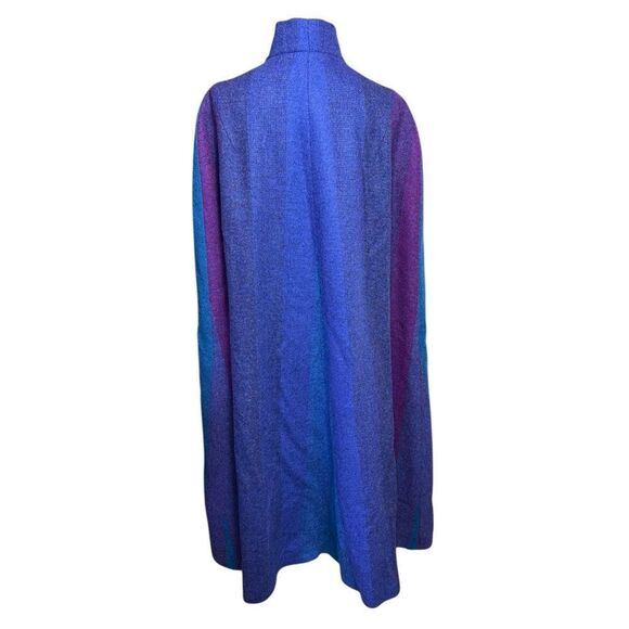 Vintage Avoca Collection Blue Purple Striped 100% Irish Wool Cape Coat Medium - Picture 10 of 11